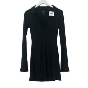 American Eagle Black Collared Knit Mini Dress, Medium